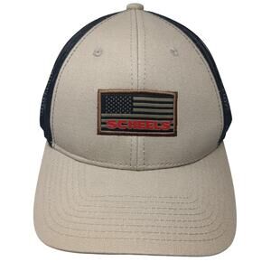 Scheels American Flag Snapback Trucker Hat Beige One Size Adjustable Mesh Back